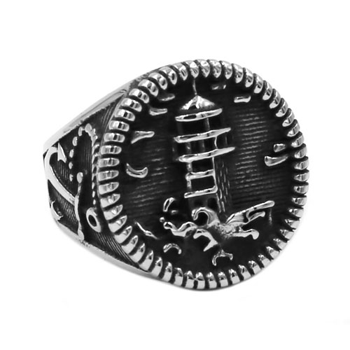 Anchor Lighthouse Biker Ring 316L Stainless Steel Jewelry Classic Vintage Beacon Motor Biker Ring For Men Wholesale SWR0748 - Click Image to Close
